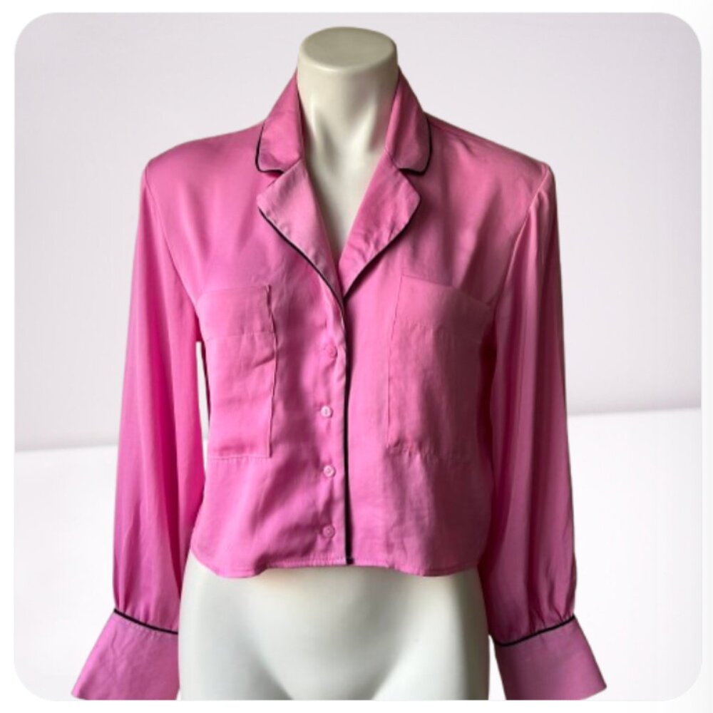 Pimkie Pink Silky Satin Cropped PJ Style Blouse, M